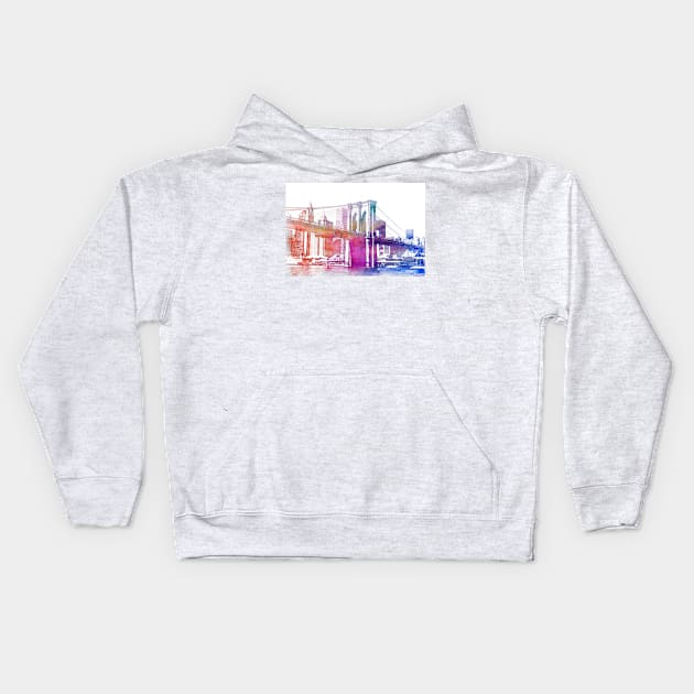 Brooklyn Bridge (Watercolor) Kids Hoodie by goldstreet